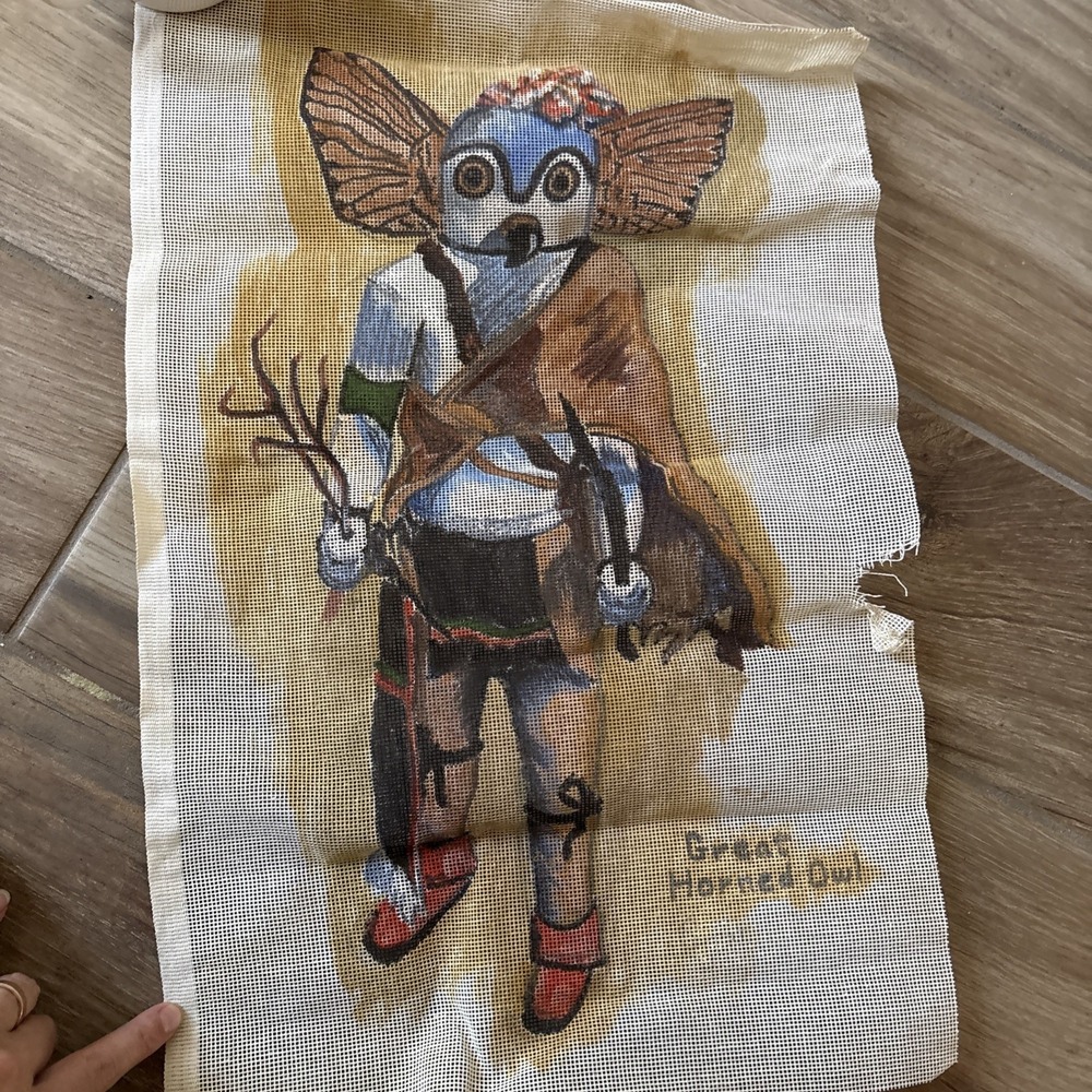 Vintage Kachina Native American Unfinished Needlepoint Canvas 20" x 14" - Rip